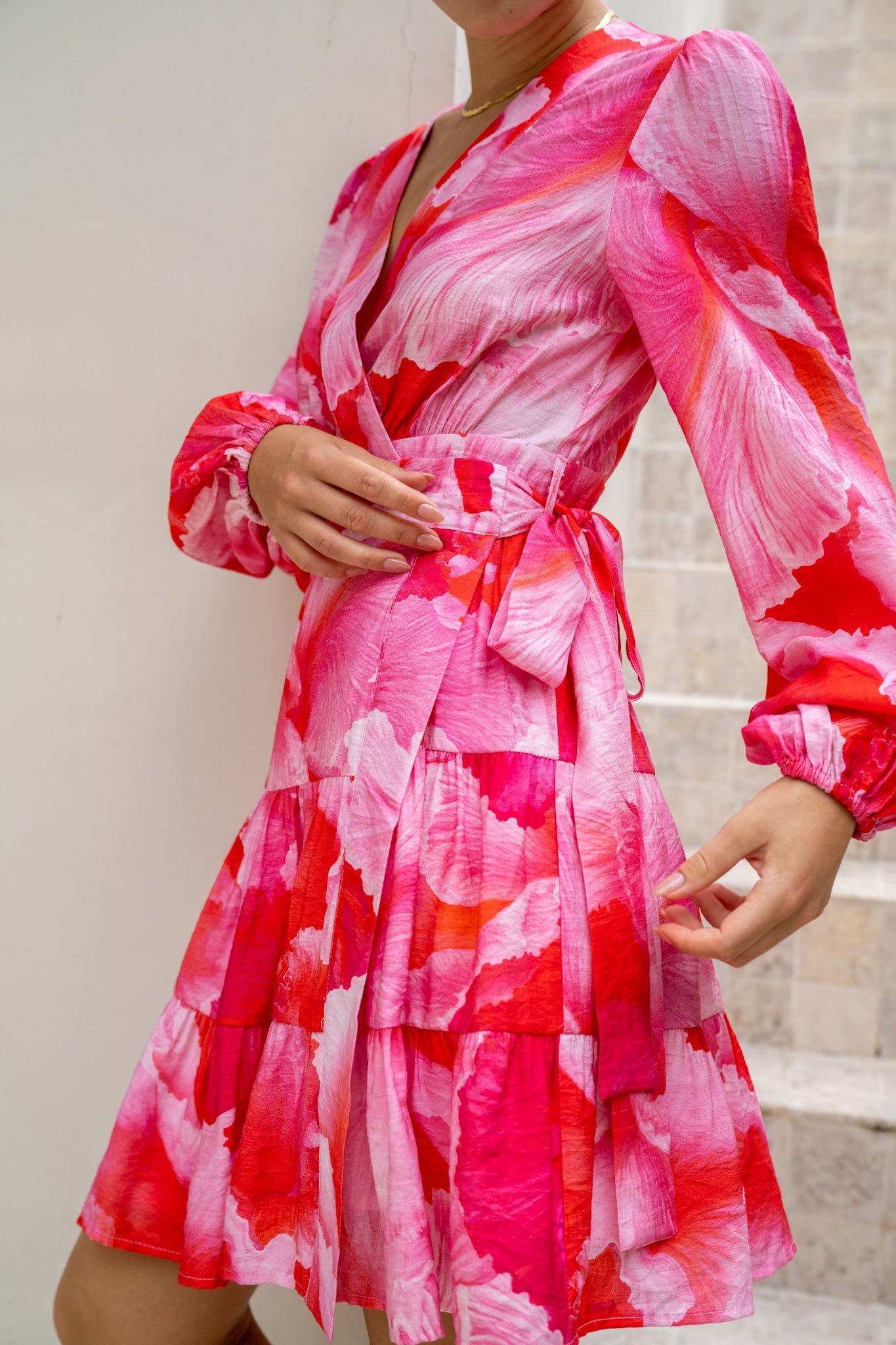 Heychic Chrisella Pink Wrap Mini Dress (Floral)