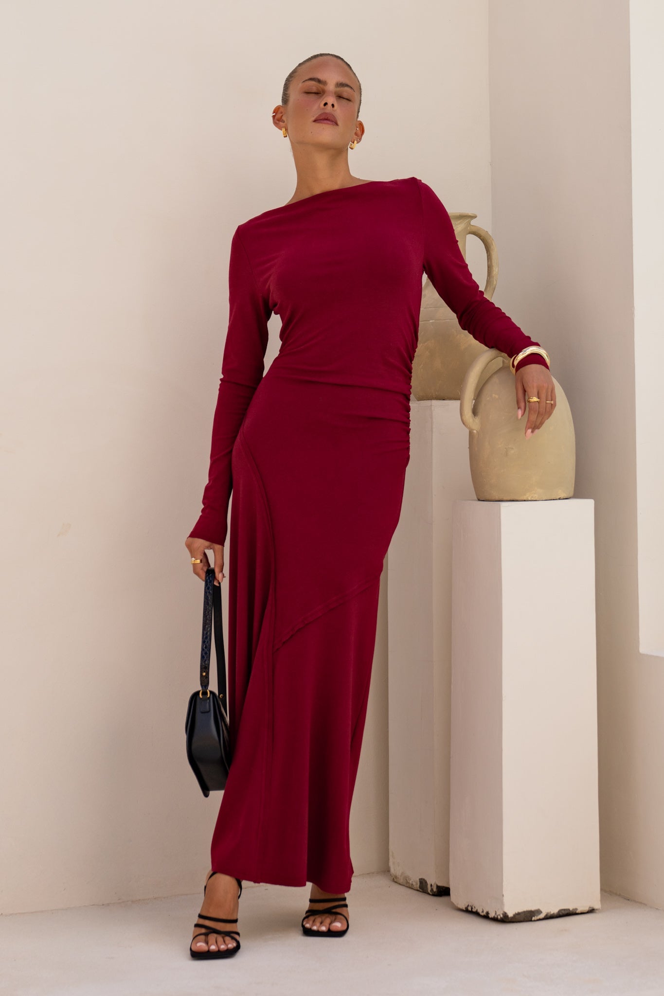 Heychic Amelyn Wine Long Sleeve Maxi Dress (Red)
