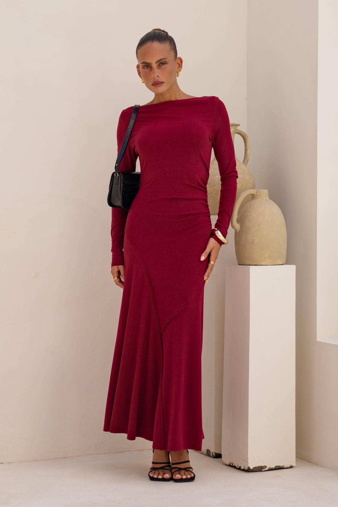 Heychic Amelyn Wine Long Sleeve Maxi Dress (Red)