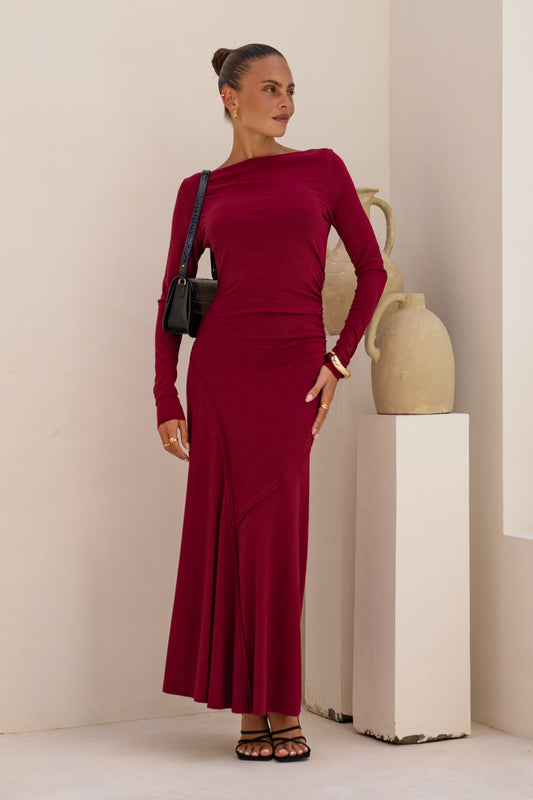 Image of Dresses. Productname: Heychic Amelyn Wine Red Long Sleeve Maxi Dress in Red colour by brand - Heychic