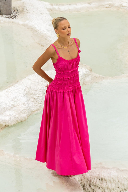 Image of Dresses. Productname: HEYCHIC Seline Hot Pink Ruched Detail Maxi Dress in Pink colour by brand - HEYCHIC