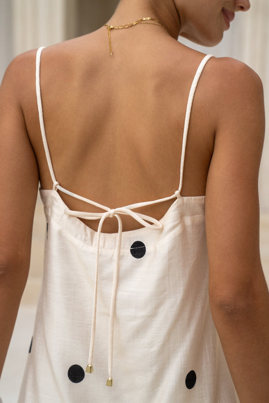 HEYCHIC Yara Black Polka Dot Mini Dress (Beige)