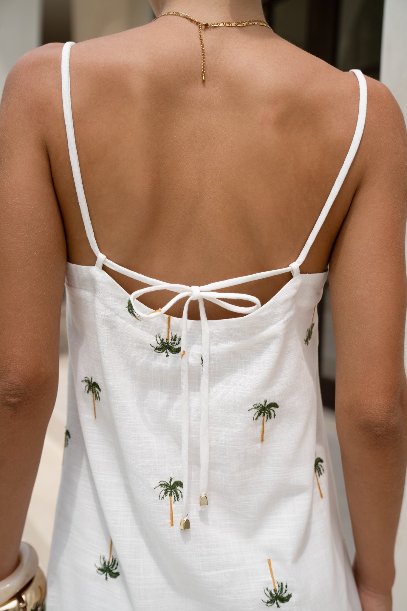 HEYCHIC Little Palms Embroidered Tropical Mini Dress (Green)