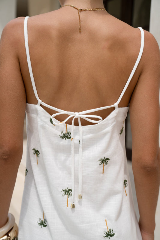 HEYCHIC Little Palms Embroidered Tropical Mini Dress (Green)