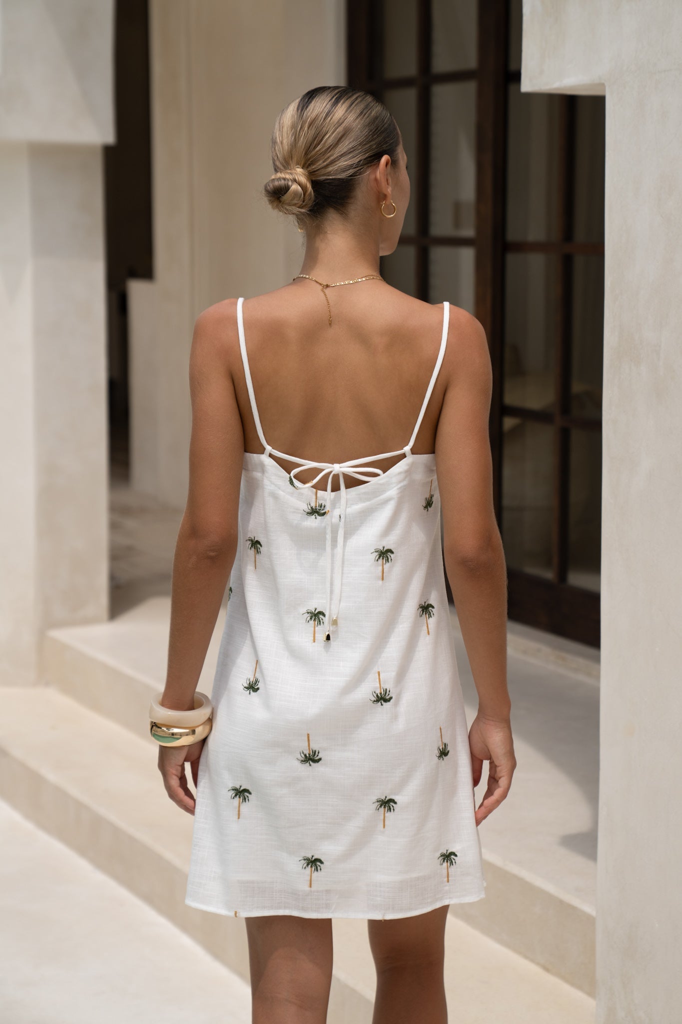 HEYCHIC Little Palms Embroidered Tropical Mini Dress (Green)