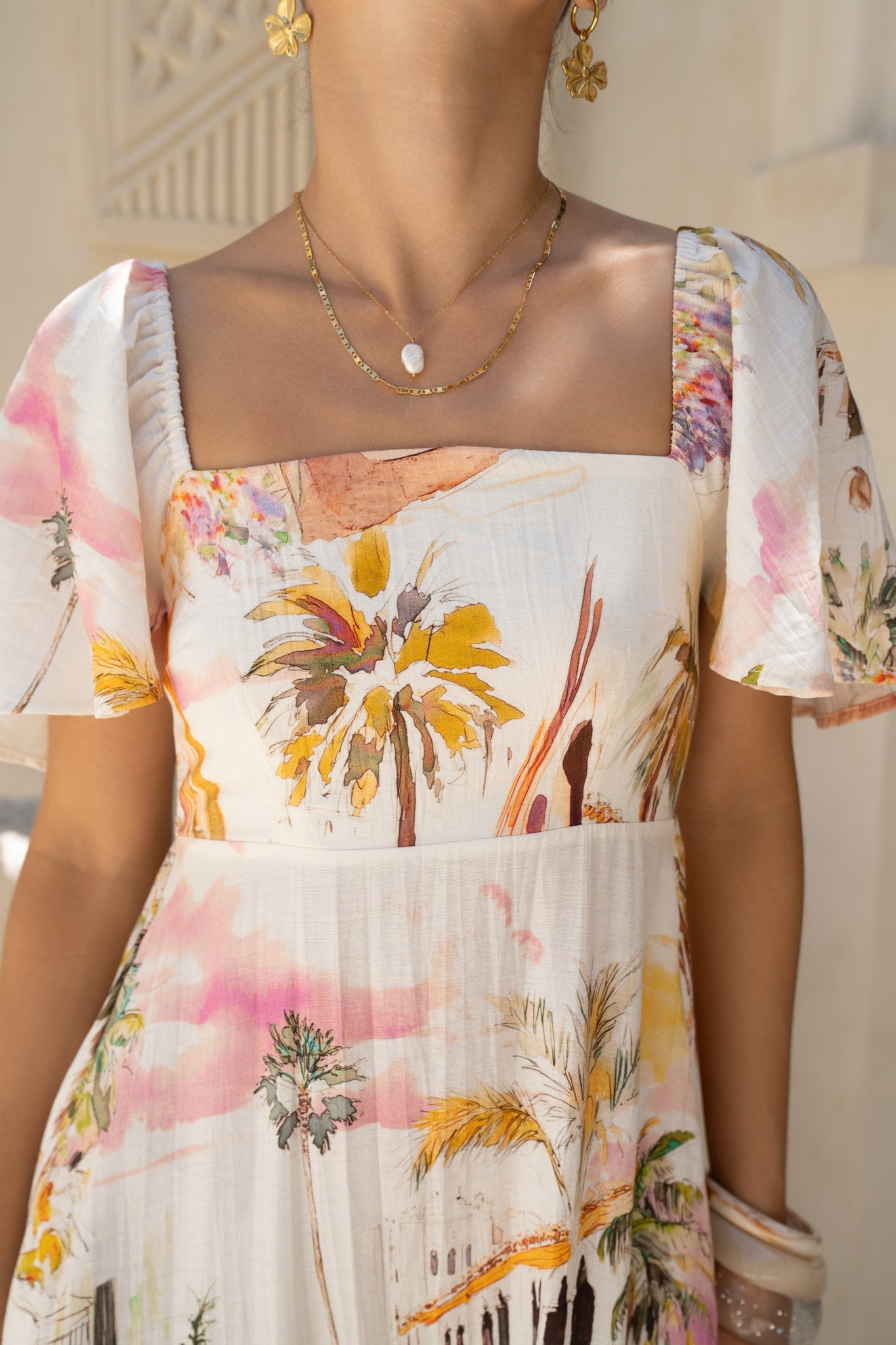 HEYCHIC Isola Multicolour Tropical Flared Sleeve Maxi Dress (Multi)