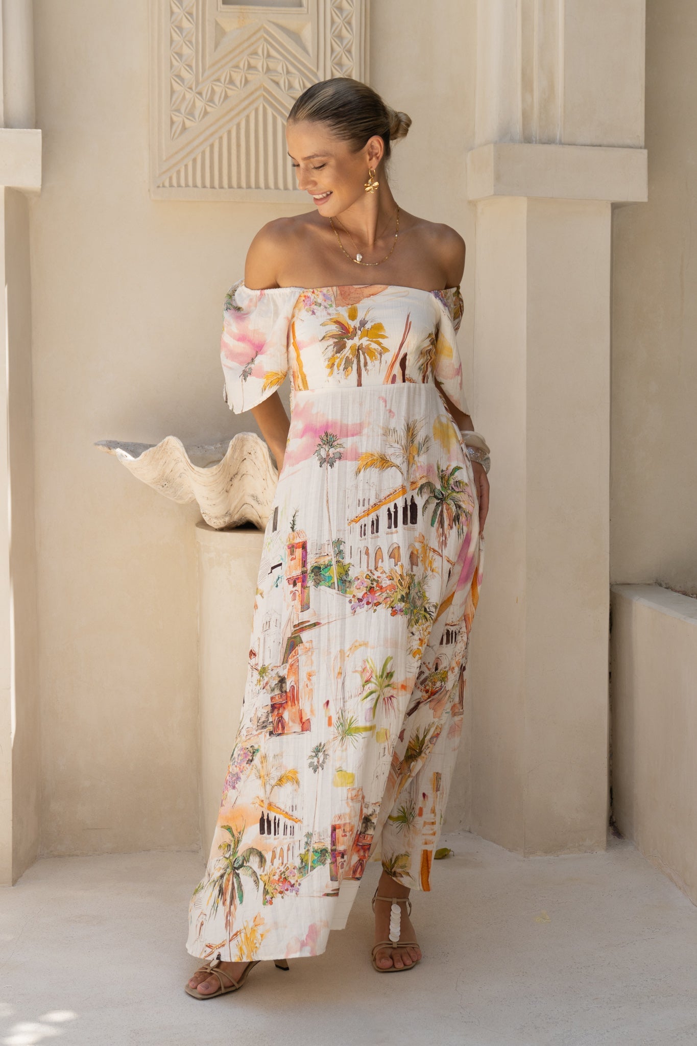 Image of Dresses. Productname: HEYCHIC Isola Multicolour Tropical Flared Sleeve Maxi Dress in Multi colour by brand - HEYCHIC