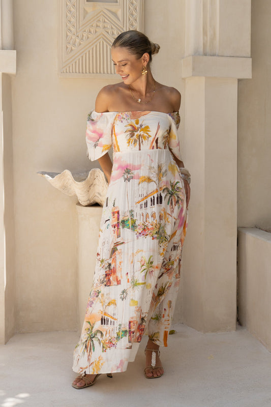 Image of Dresses. Productname: HEYCHIC Isola Multicolour Tropical Flared Sleeve Maxi Dress in Multi colour by brand - HEYCHIC