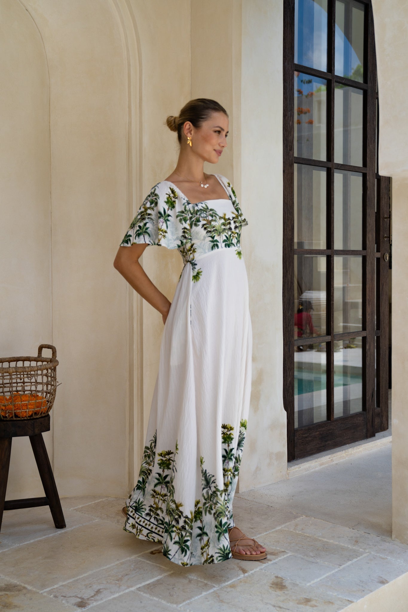 HEYCHIC Sabina Tropical Flared Sleeve Maxi Dress (Green)