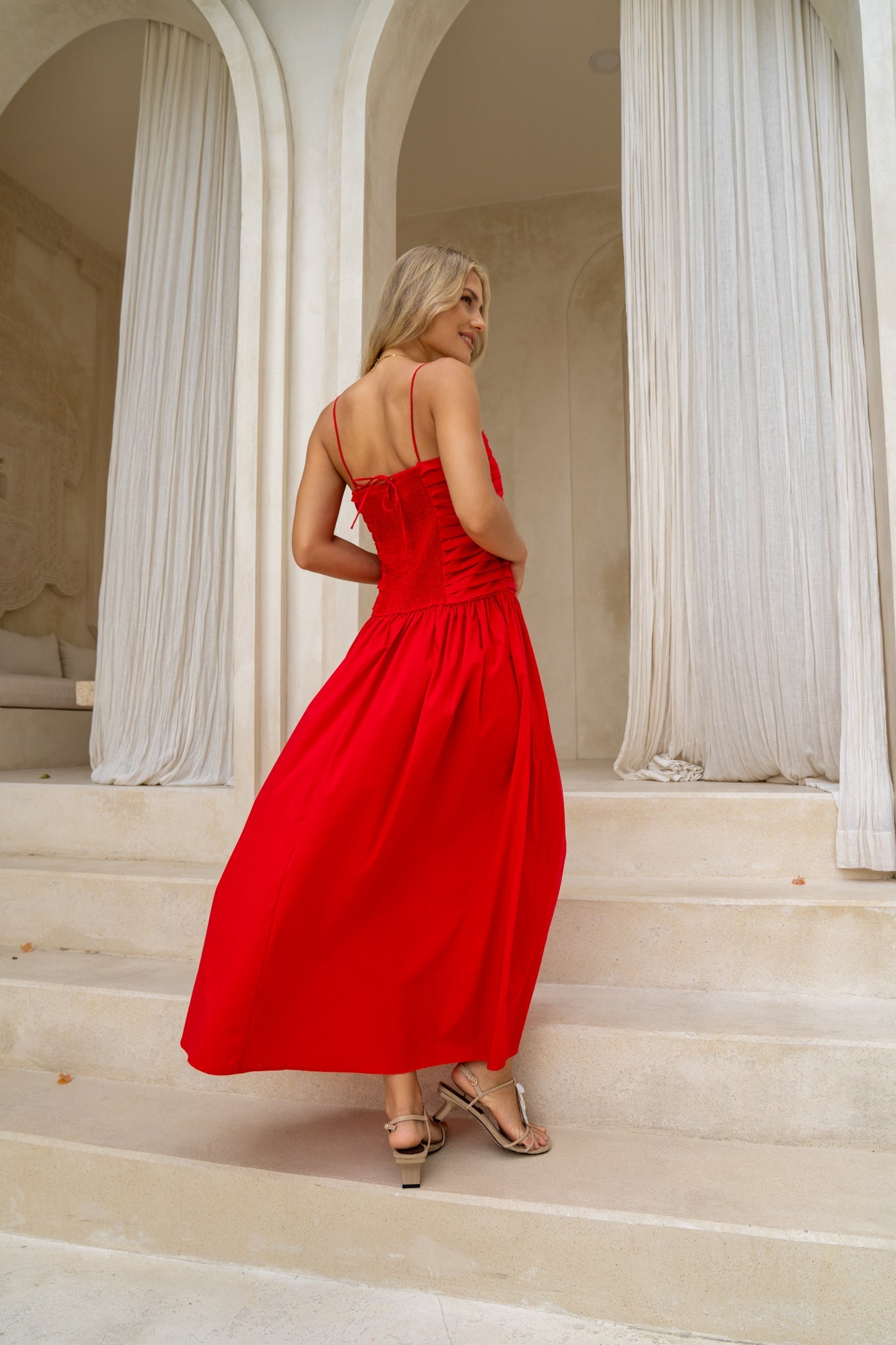 HEYCHIC Scarlett Pleated Detail Maxi Dress (Red)
