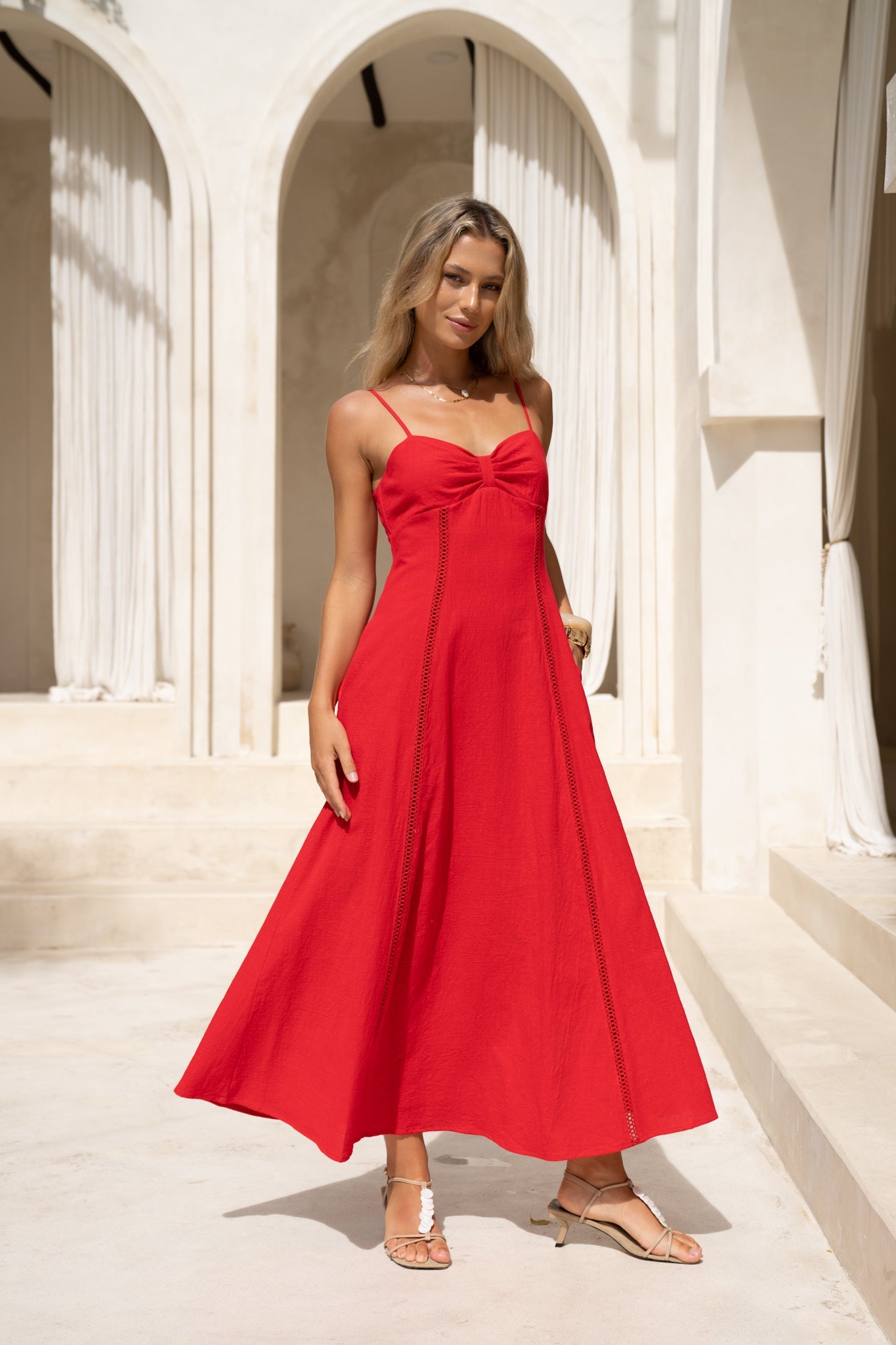 Image of Dresses. Productname: HEYCHIC Lumi Red Sweetheart Maxi Dress in Red colour by brand - HEYCHIC