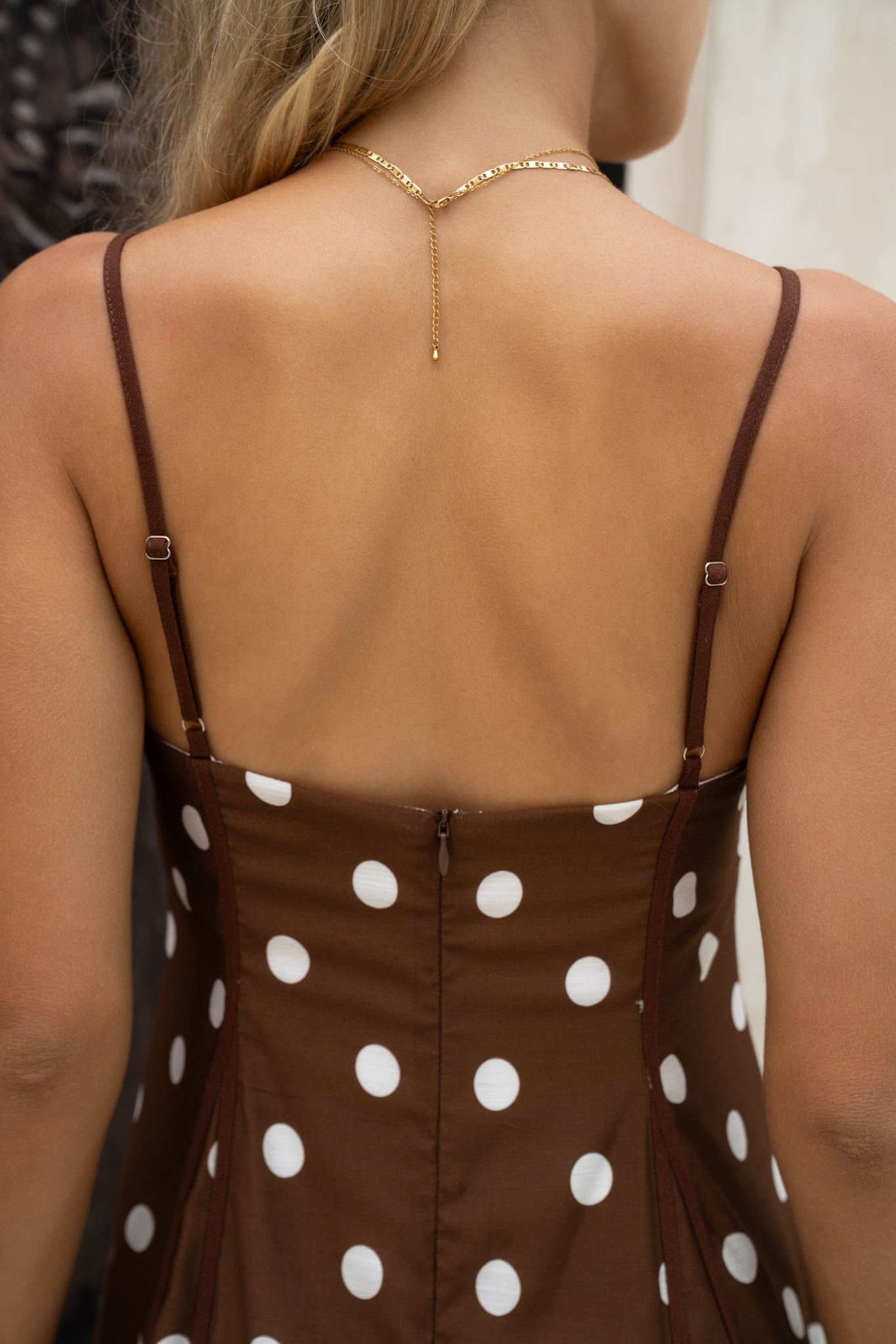 HEYCHIC Zena Brown Polka Dot Mini Dress (White)