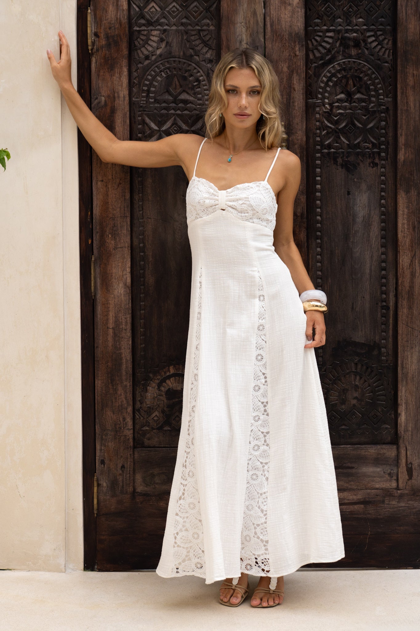 Image of Dresses. Productname: HEYCHIC Miki White Sweetheart Lace Maxi Dress in White colour by brand - HEYCHIC