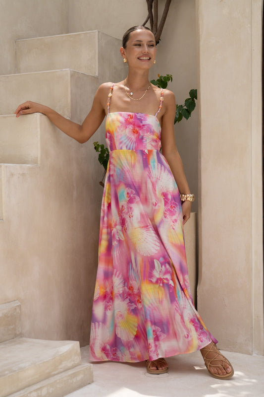 Image of Dresses. Productname: HEYCHIC Cirella Multicolour Abstract Beaded Flared Maxi Dress in Multi colour by brand - HEYCHIC