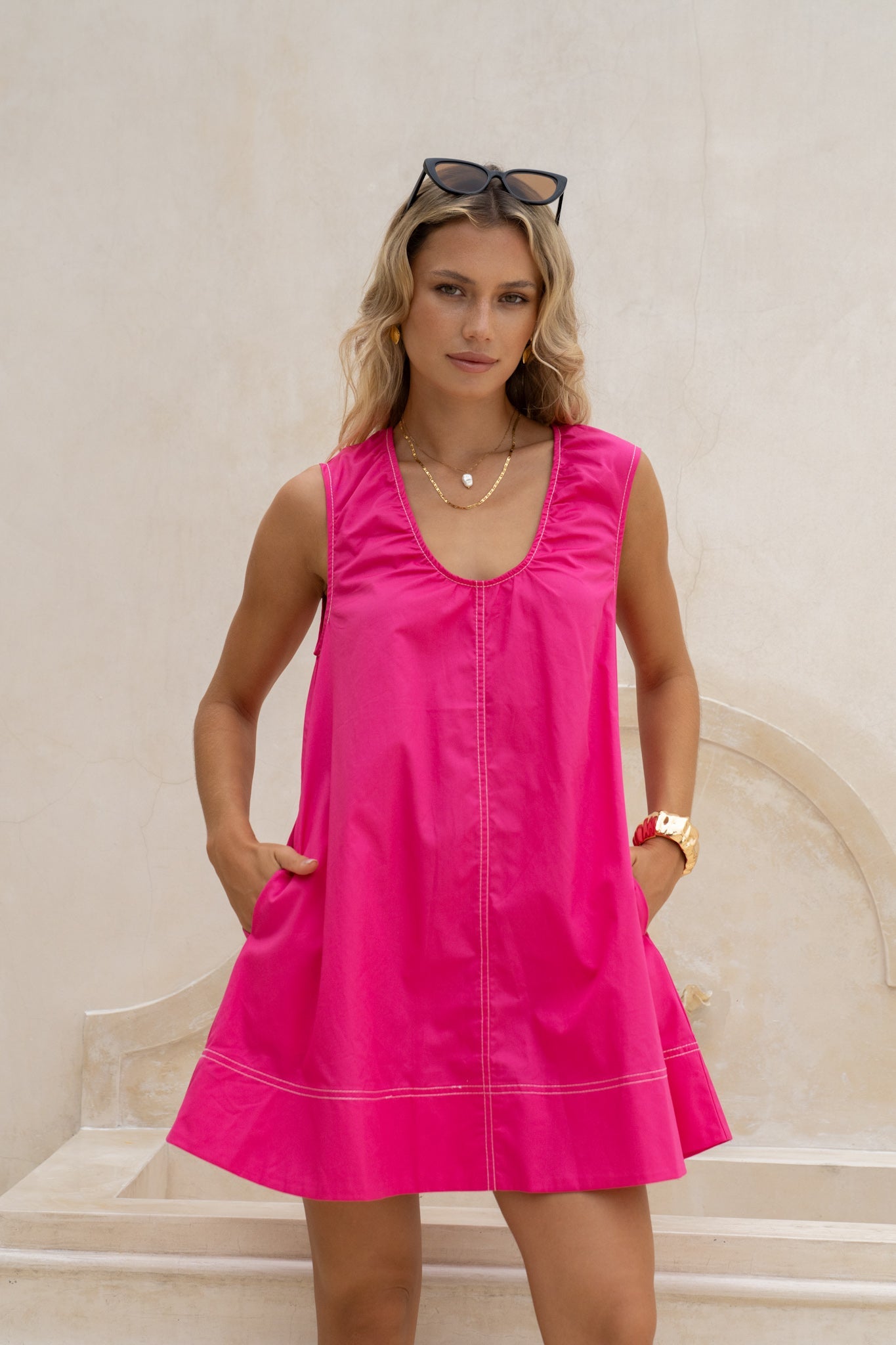 HEYCHIC Cate Flared Mini Dress (Pink)