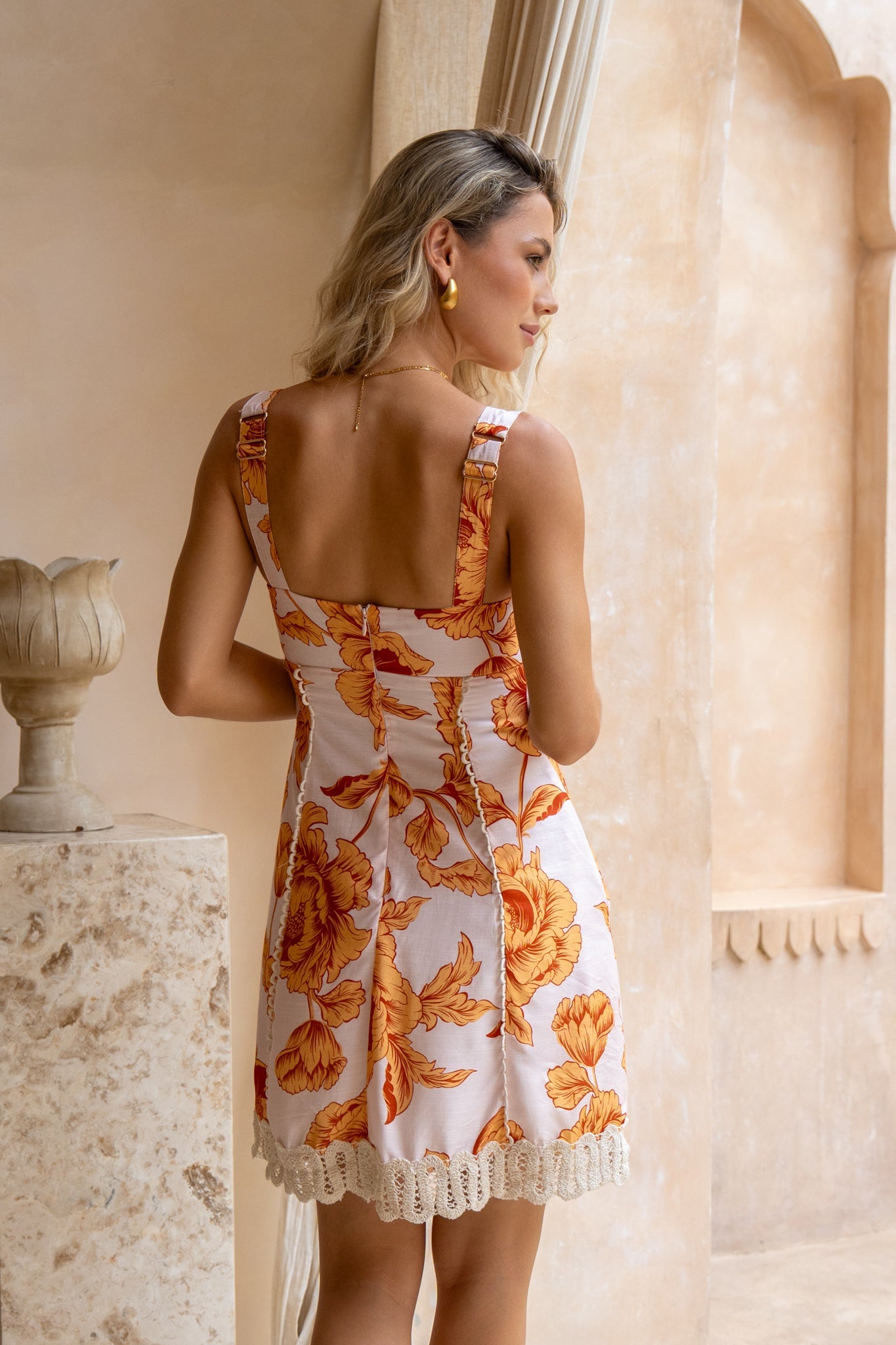 HEYCHIC Reya Orange Lace Detail Mini Dress (Floral)
