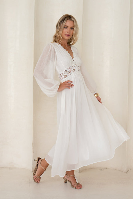 Image of Dresses. Product name - Brienna White Maxi Dress in White colour by brand - HEYCHIC