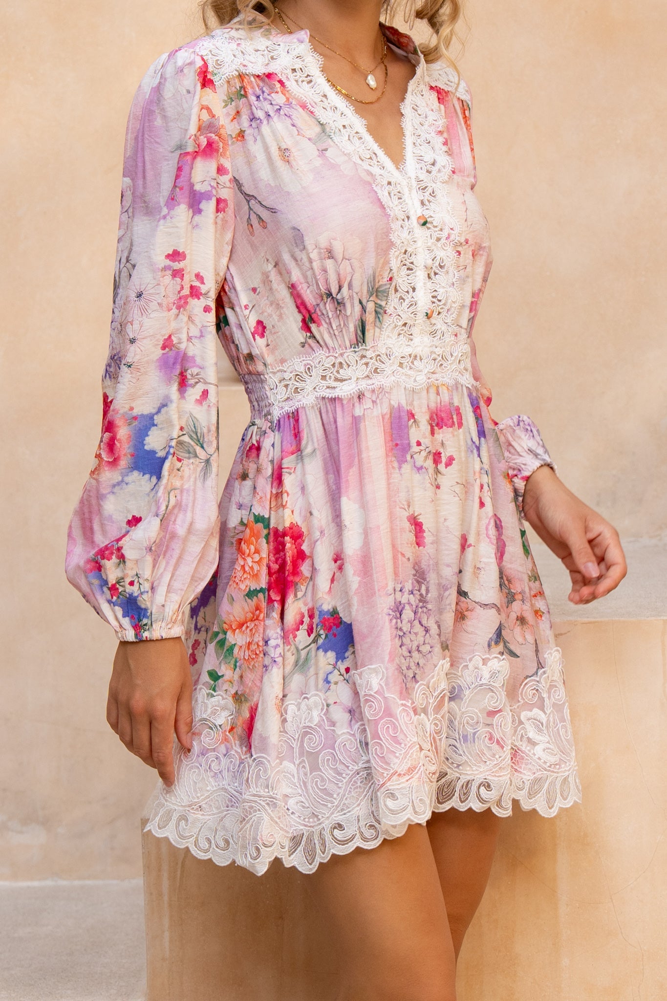 HEYCHIC Elani Floral Mini Dress (Pink)