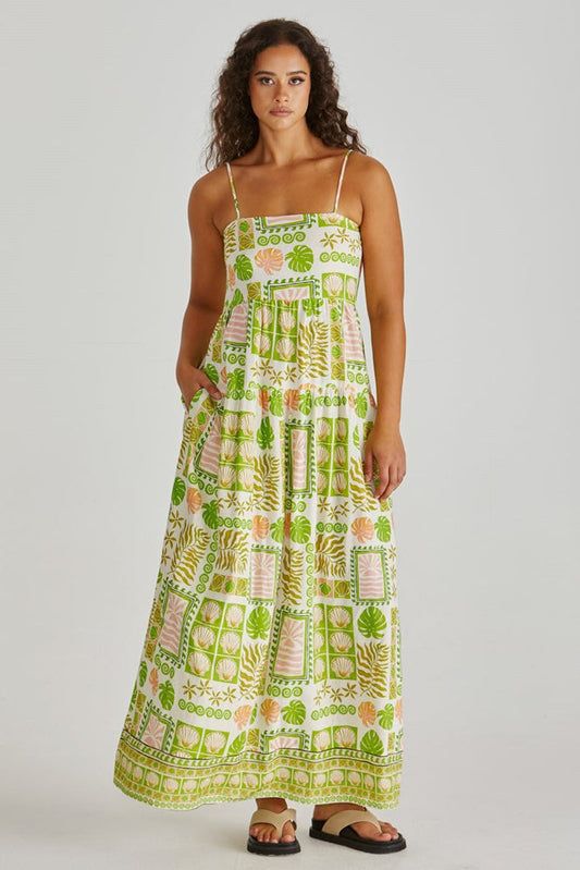 Image of Dresses. Product name - Emmett Maxi Dress Green Shell Patchwork in Green Shell Patchwork colour by brand - Sass Clothing
