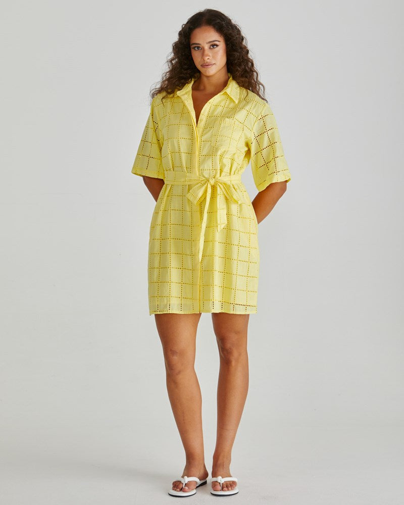 Sass Clothing Helmi Broderie Shirt Dress (Yellow)