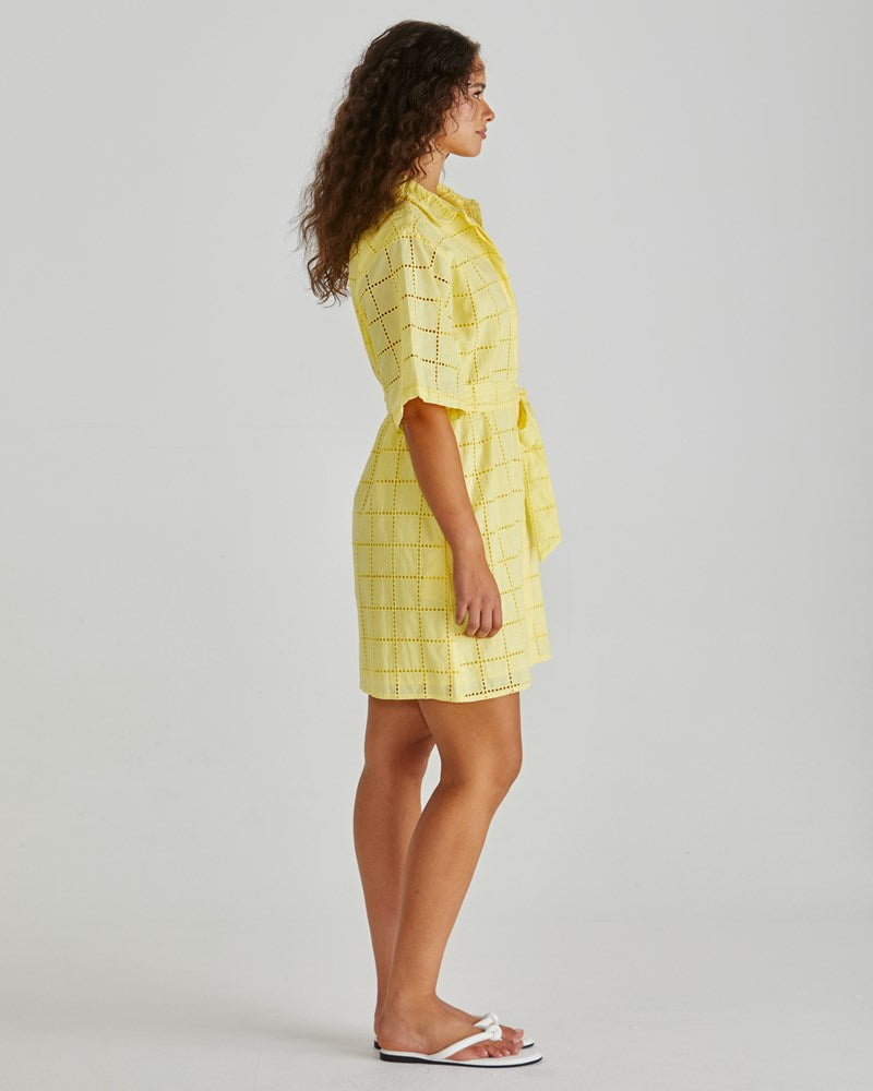 Sass Clothing Helmi Broderie Shirt Dress (Yellow)