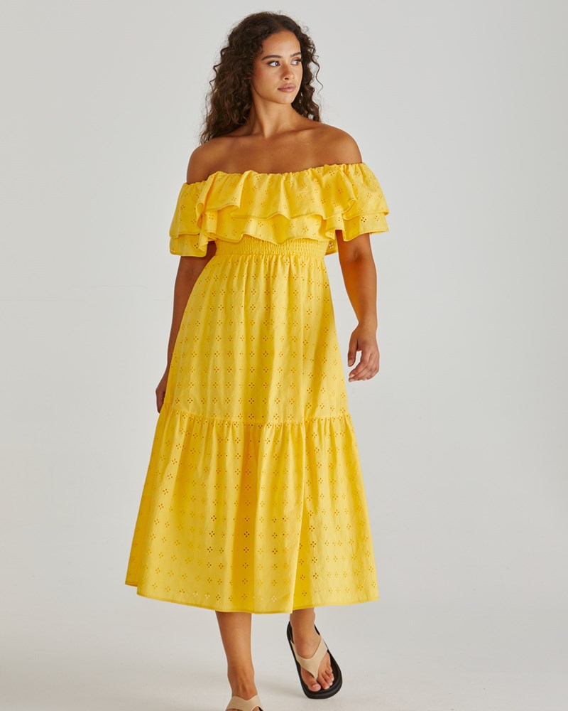 Sass Clothing Lenny Ruffle Off Shoulder Dress (Yellow)