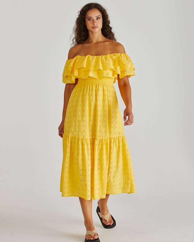Sass Clothing Lenny Ruffle Off Shoulder Dress (Yellow)