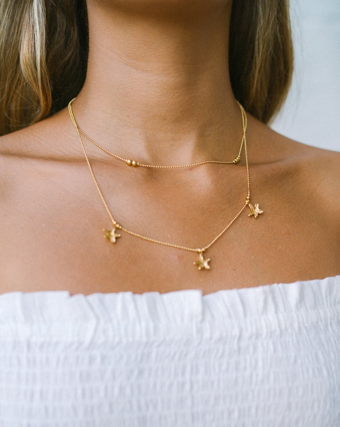 Image of Accessories. Product name - Starla Gold Starfish Layered Necklace in Red colour by brand - Heychic