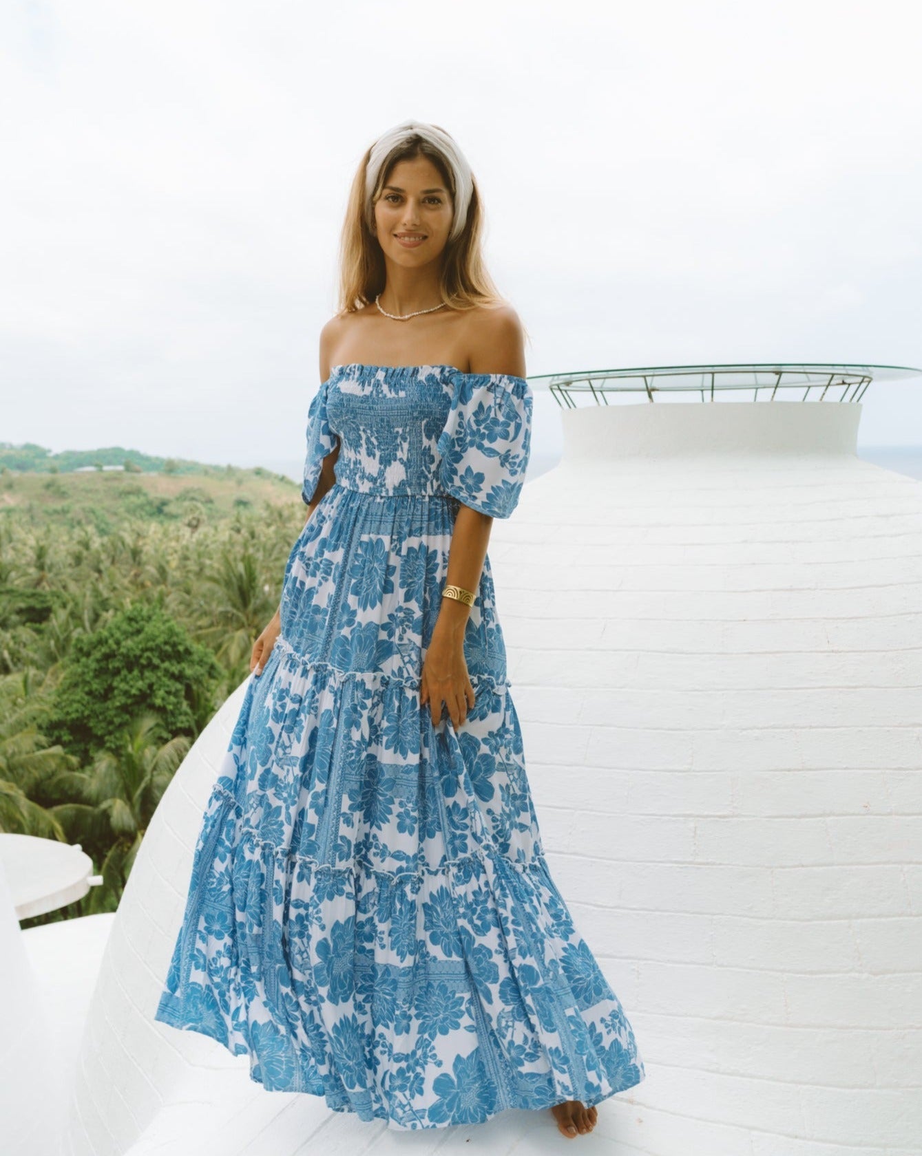 Image of Dresses. Productname: Heychic Tatiana Blue Floral Boho Tiered Maxi Dress in Blue colour by brand - Heychic
