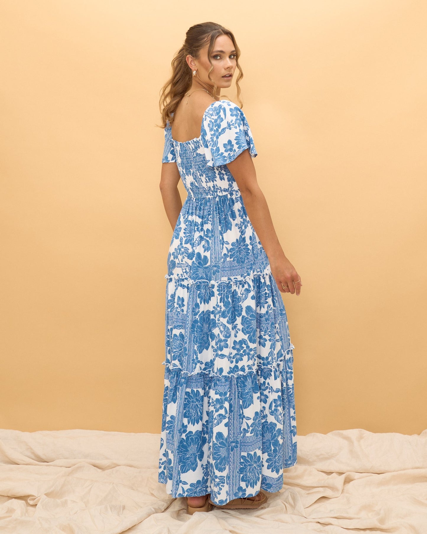 Heychic Tatiana Floral Boho Tiered Maxi Dress (Blue)