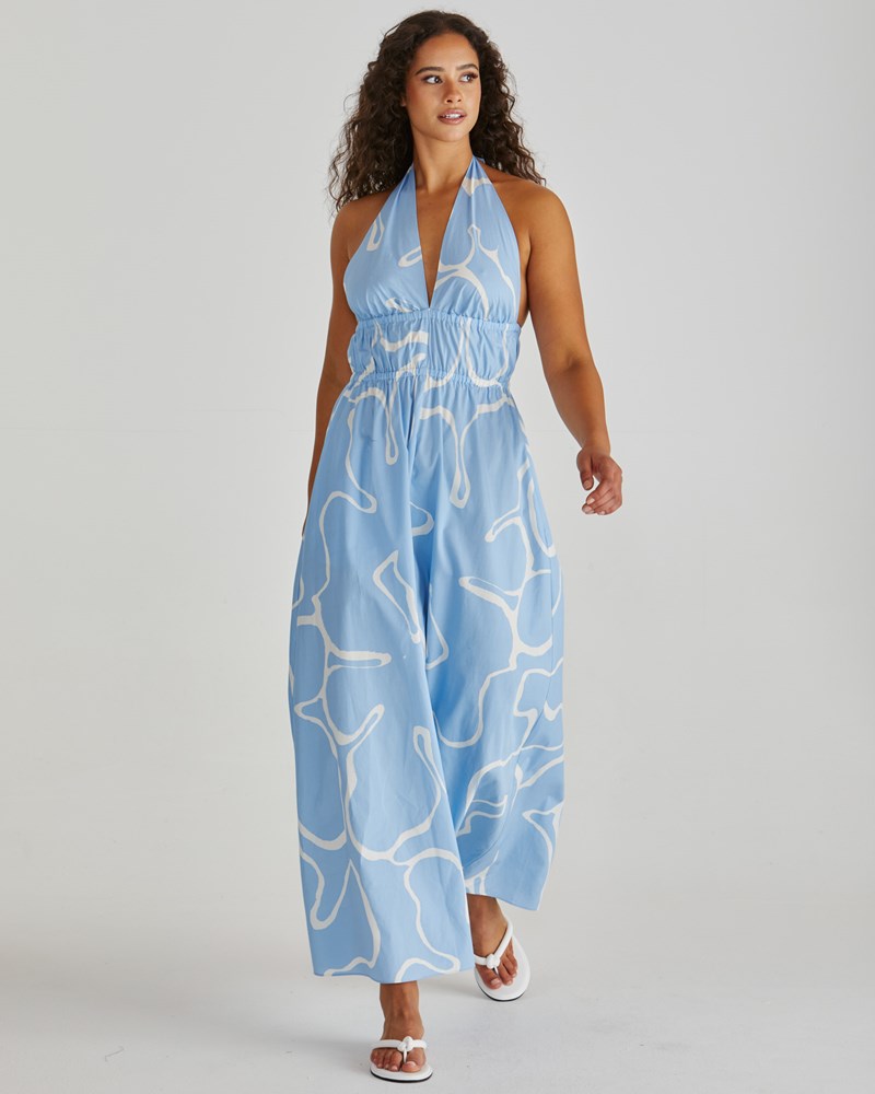 Sass Clothing Tilda Backless Plunge Dress (Abstract Daisy)