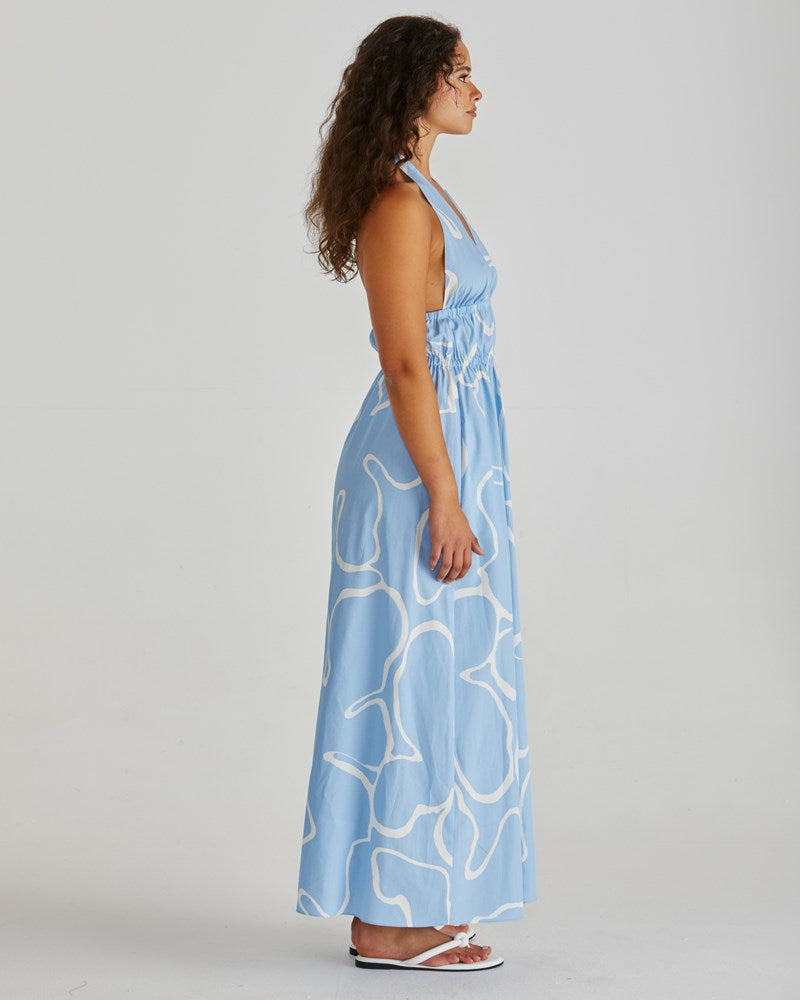 Sass Clothing Tilda Backless Plunge Dress (Abstract Daisy)