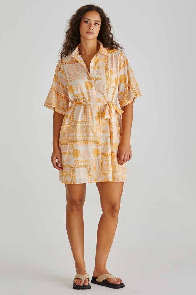 Image of Dresses. Product name - Coast Mini Shirt Dress Peach Shell Patchwork in Peach Shell Patchwork colour by brand - Sass Clothing