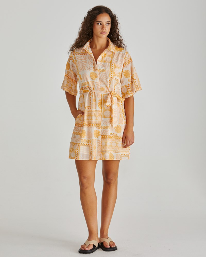 Sass Clothing Coast Mini Shirt Dress (Peach Shell Patchwork)