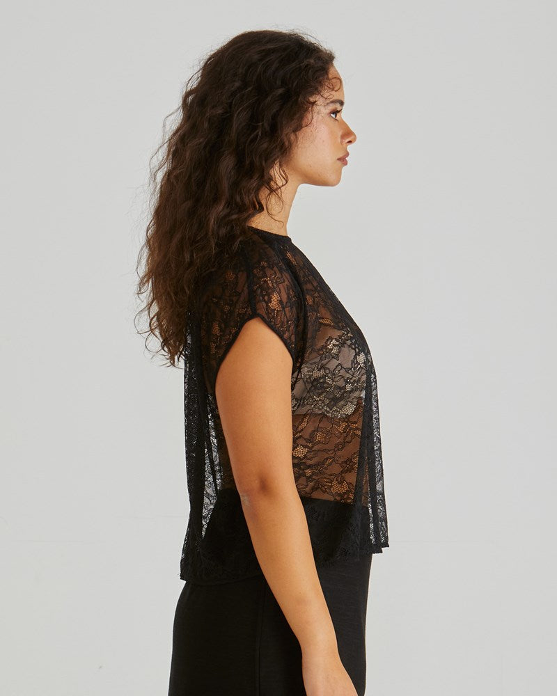 Sass Clothing Liam Lace Button Back Tank (Black)