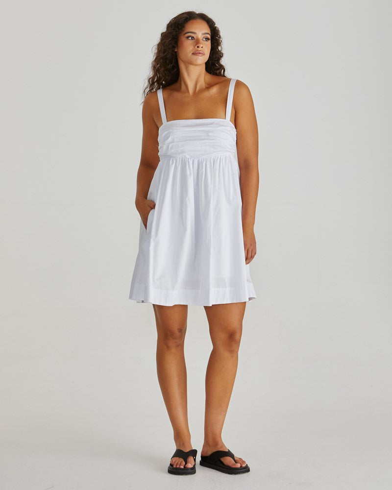 Image of Dresses. Product name - Laurie Empire Line Mini Dress White in White colour by brand - Sass Clothing