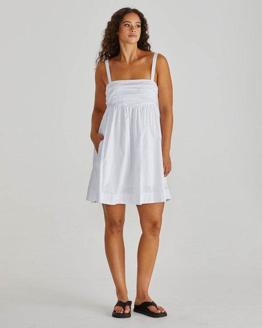 Image of Dresses. Product name - Laurie Empire Line Mini Dress White in White colour by brand - Sass Clothing