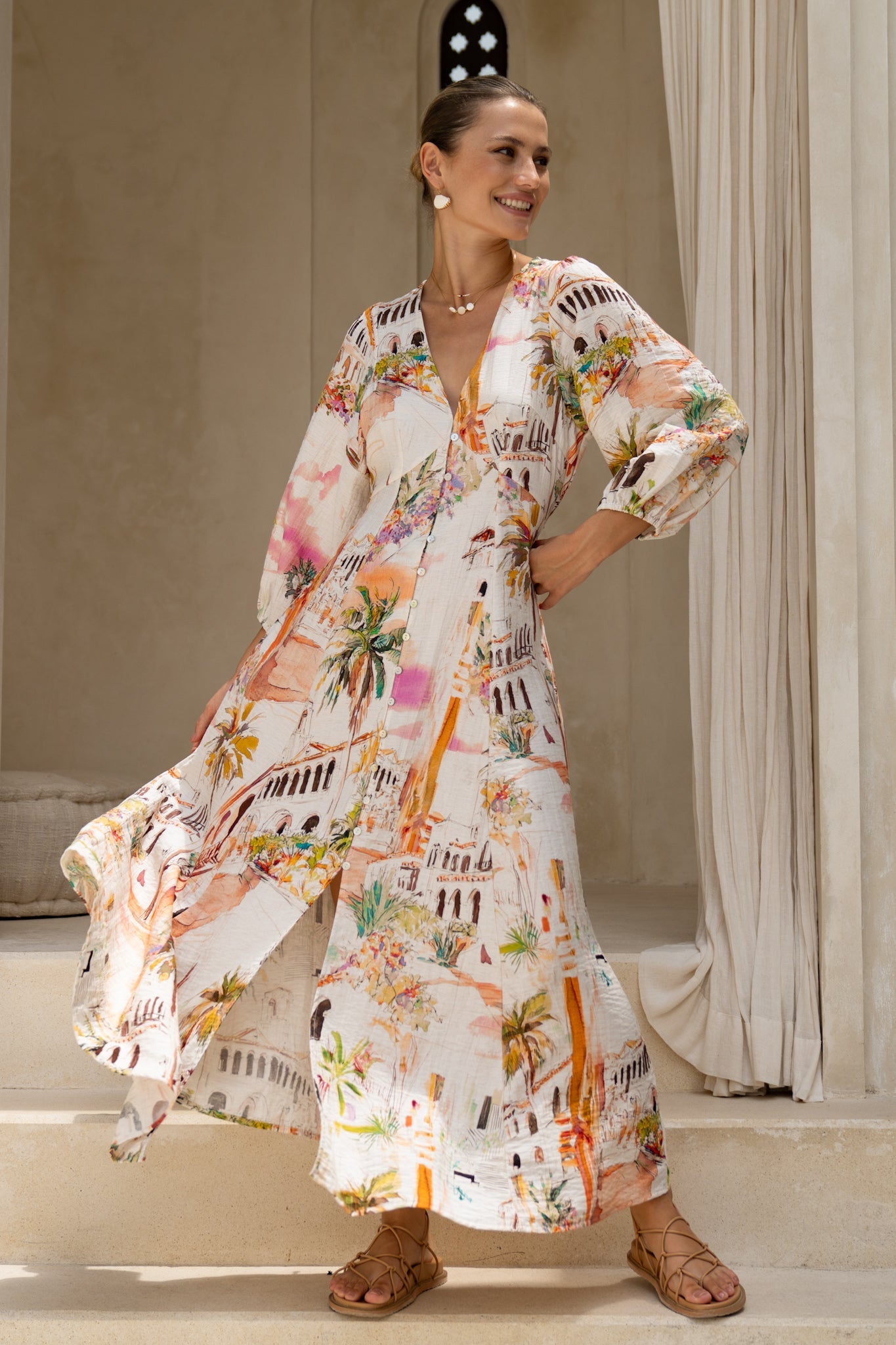 Image of Dresses. Productname: HEYCHIC Isola Multicolour Tropical Button Maxi Dress in Multi colour by brand - HEYCHIC