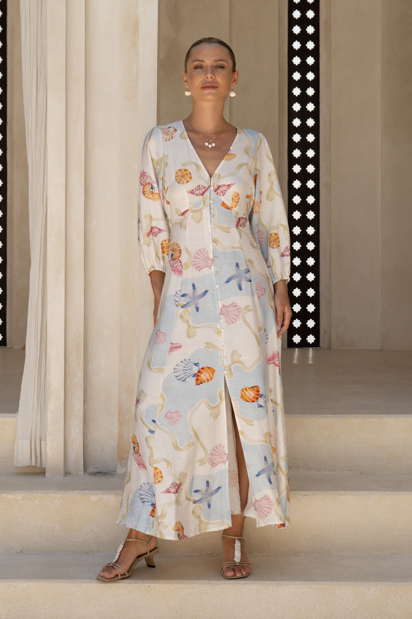 Image of Dresses. Productname: HEYCHIC Neri Shells Multicolour Abstract Button Maxi Dress in Multi colour by brand - HEYCHIC