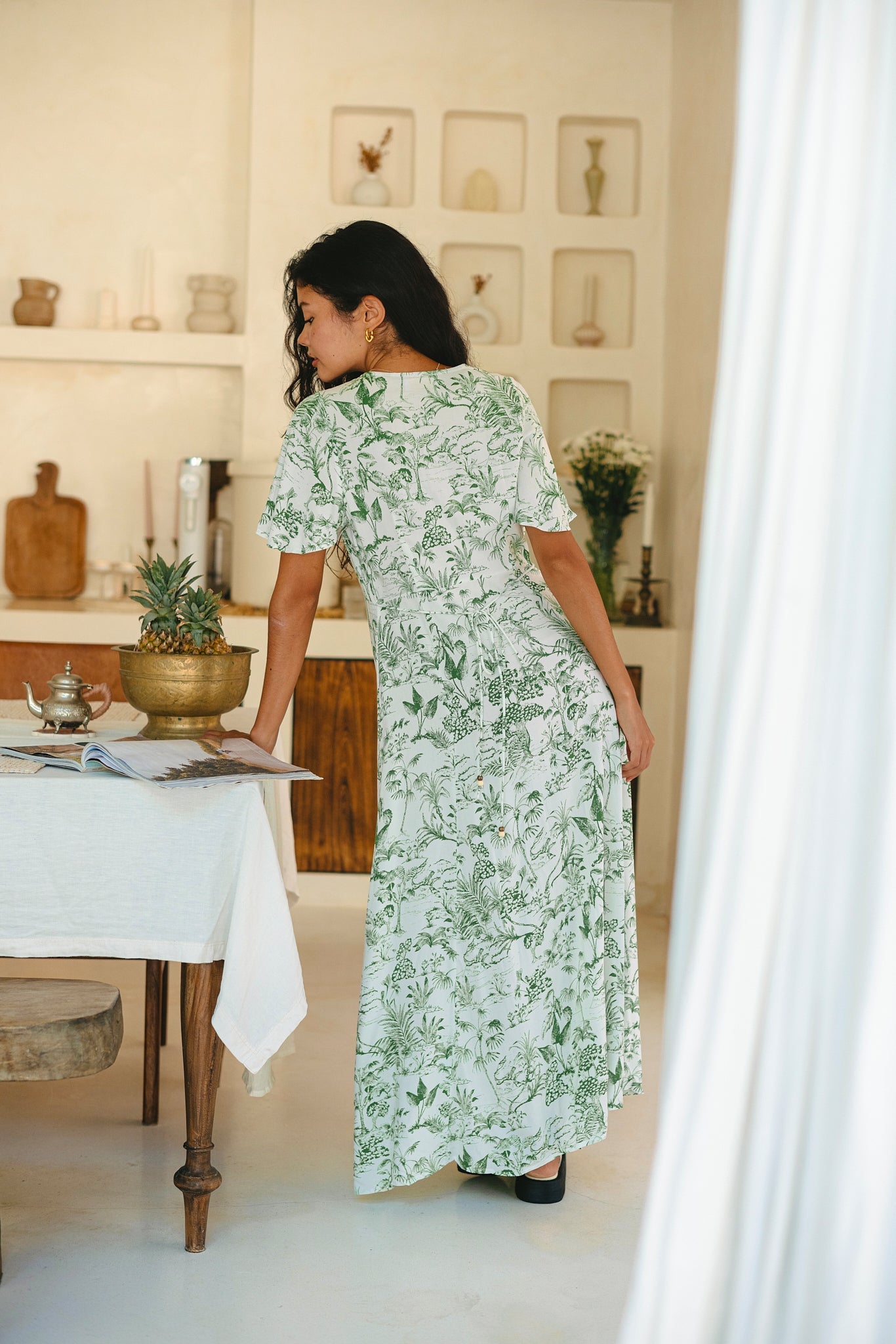 Heychic Avani Tropical Floral Button Down Maxi Dress (Green)