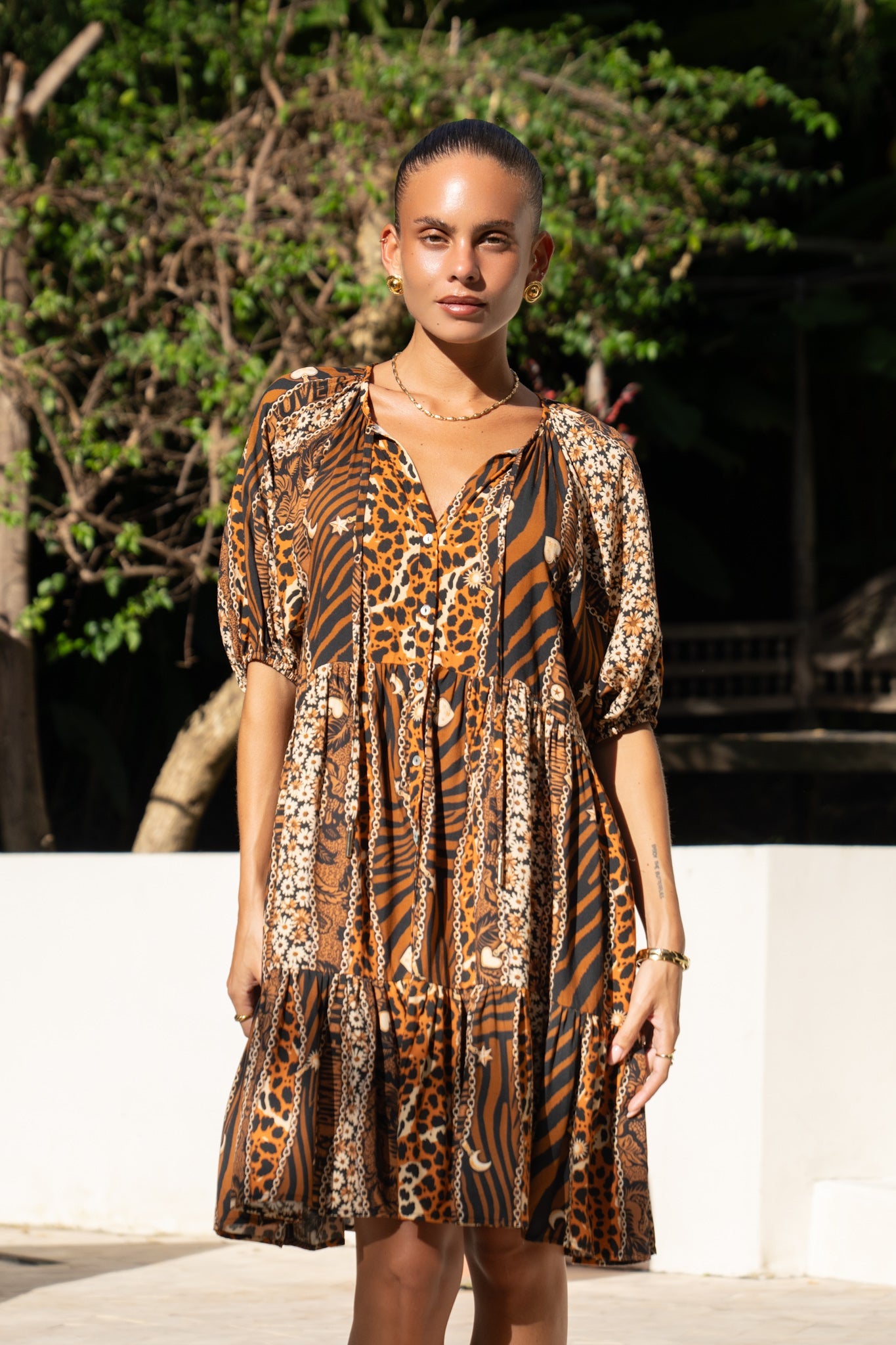 Heychic Malika Leopard Mini Dress (Brown)