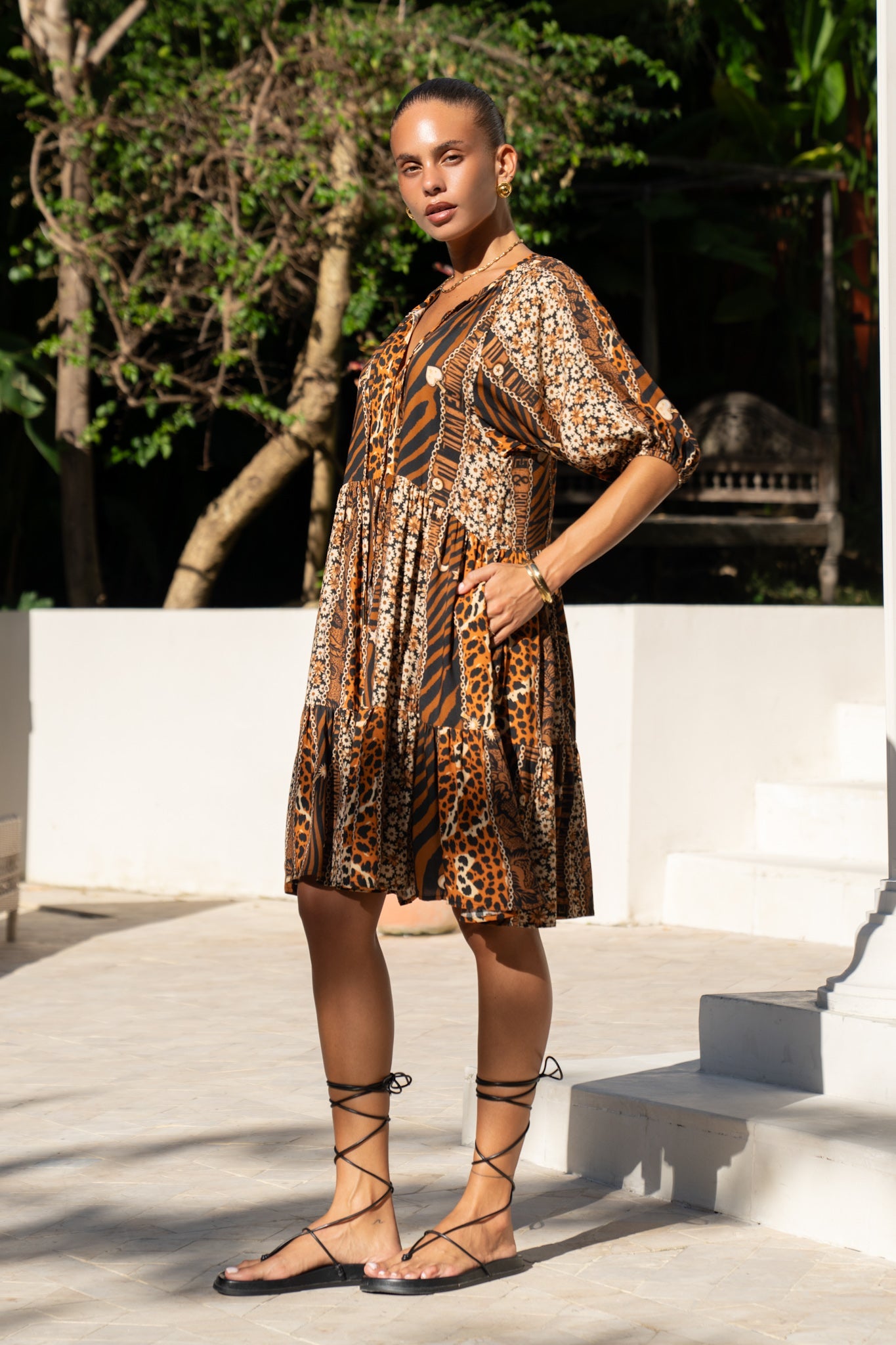 Heychic Malika Leopard Mini Dress (Brown)