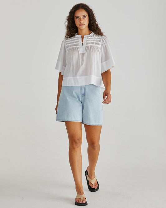 Sass Clothing Pammi Ruffle Yoke Blouse (White)
