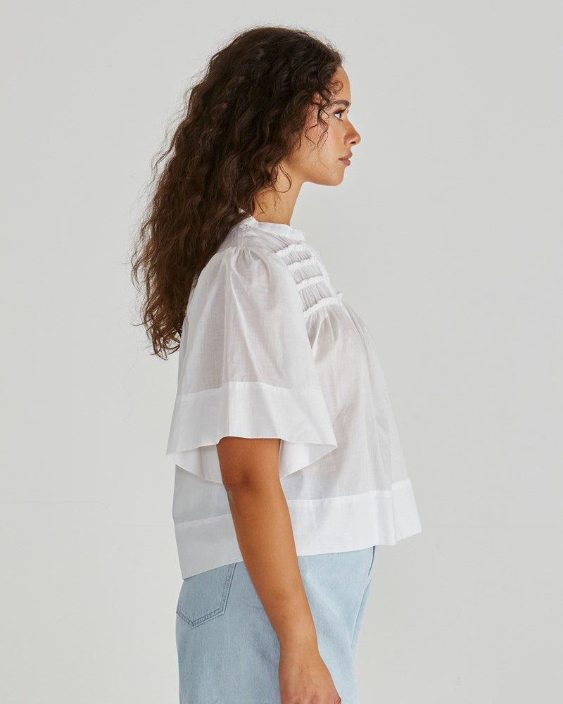 Sass Clothing Pammi Ruffle Yoke Blouse (White)