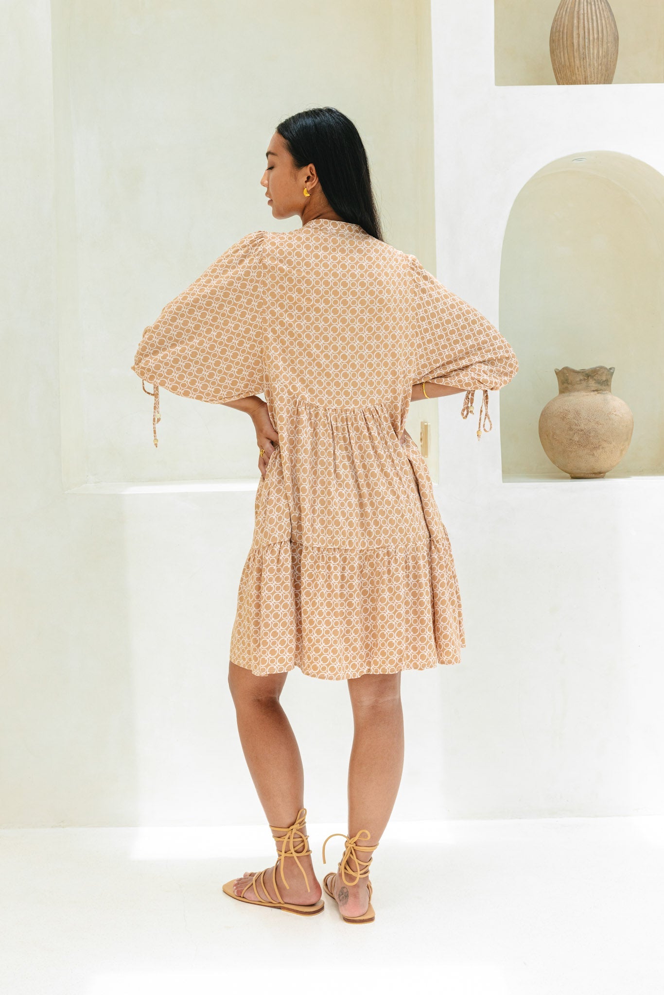 Heychic Cyra Geo Button Down Mini Dress (Beige)