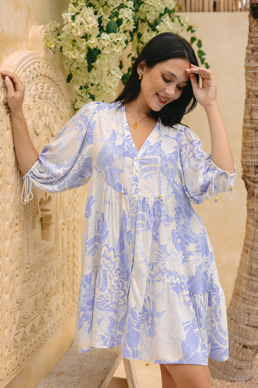 Heychic Thea Floral Button Down Mini Dress (Purple)