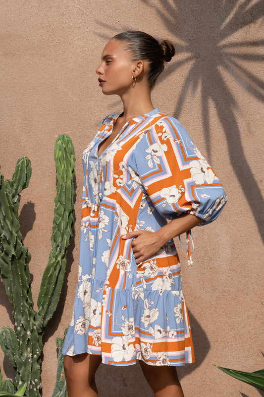Heychic Meadow Floral Button Down Mini Dress (Blue)
