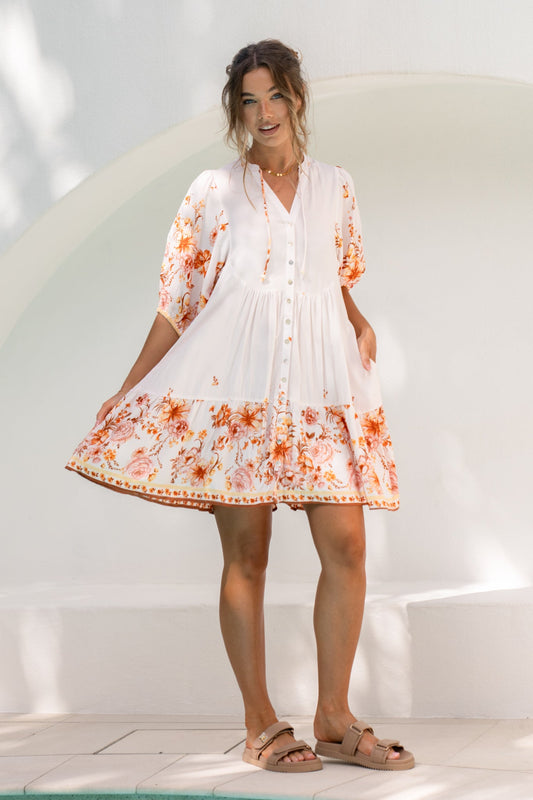 Image of Dresses. Product name - Amelisse Pink Floral Button Down Mini Dress in Floral colour by brand - Heychic