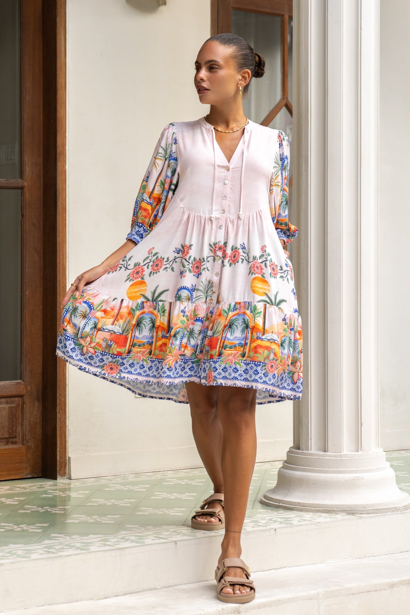 Image of Dresses. Productname: Heychic Zoraida Multicolour Tropical Button Down Mini Dress in Multi colour by brand - Heychic