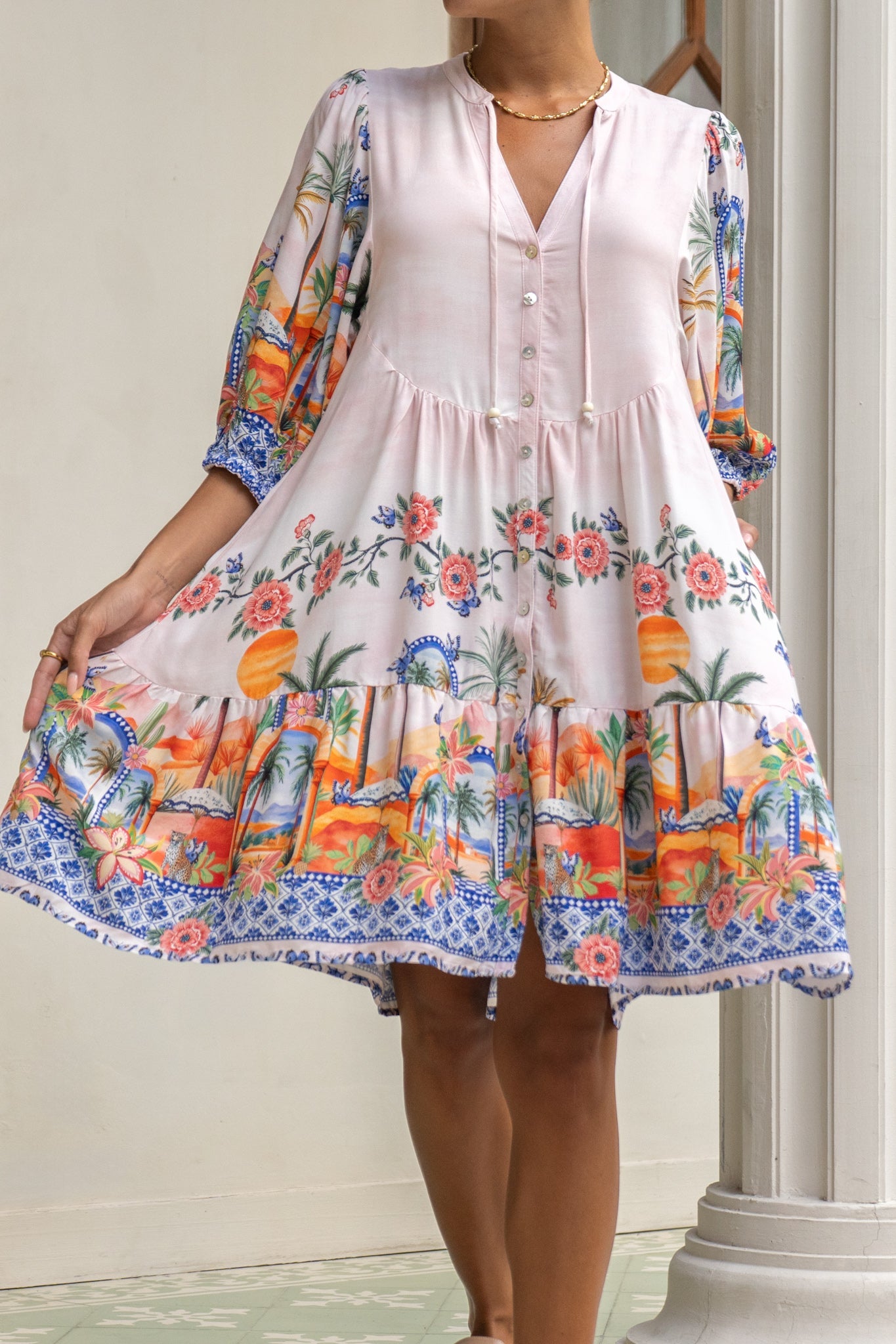 Heychic Zoraida Multicolour Tropical Button Down Mini Dress (Multi)